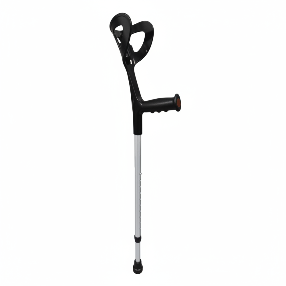 Canne canadienne réglable avec appui-bras et poignée ergonomique pour aide à la marche.
