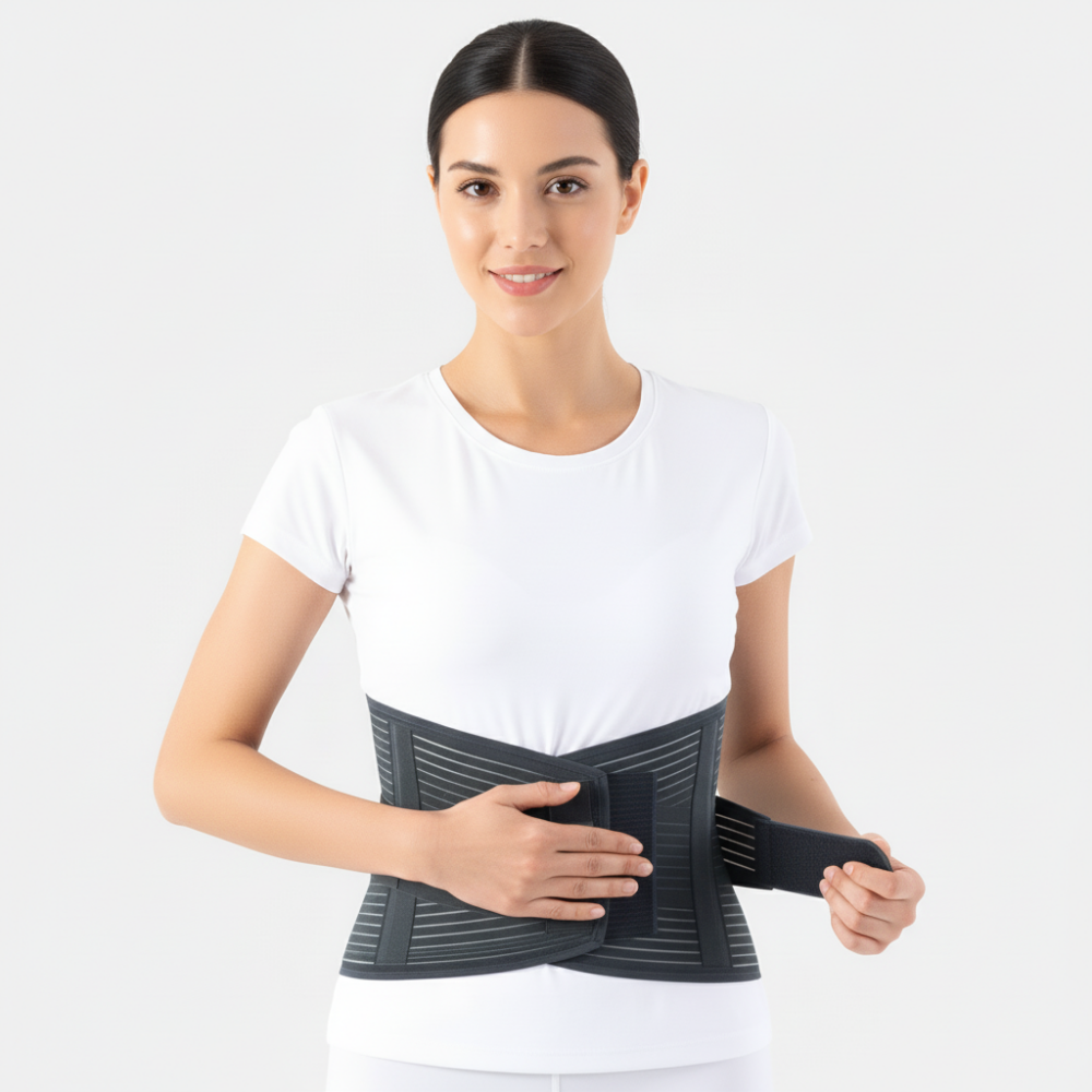 Ceinture lombaire D12 en tissu fil de pêche élastique avec armatures en acier pour soutien et stabilisation des lombaires