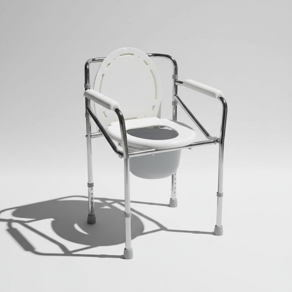 Chaise de toilette pliante blanche sur fond studio