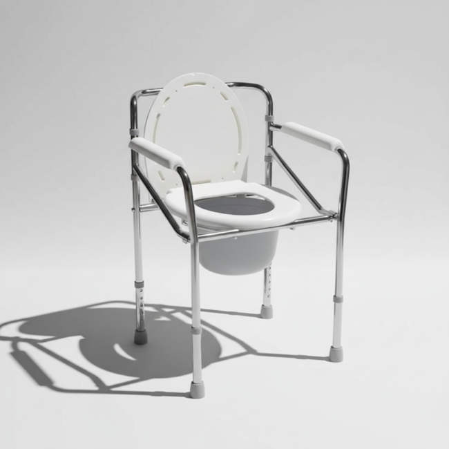 Chaise de toilette pliante blanche sur fond studio