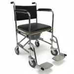 Chaise toilette portable pliante avec roulettes, WC mobile en acier avec siège amovible et repose-pieds réglable