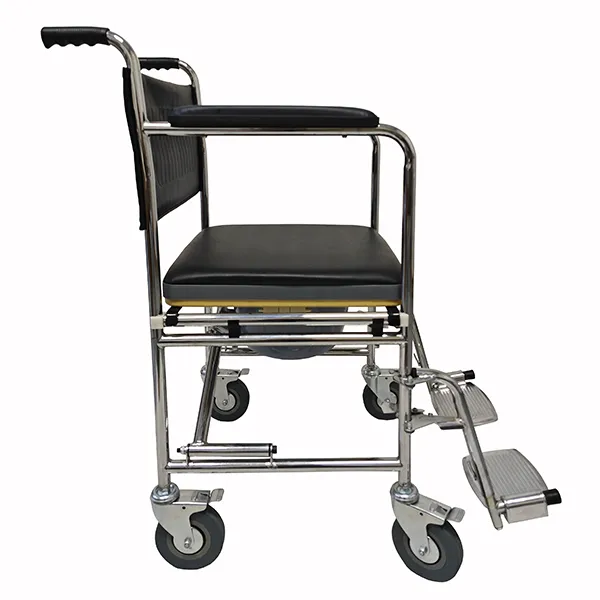 Chaise WC mobile pliante avec roues et freins de sécurité