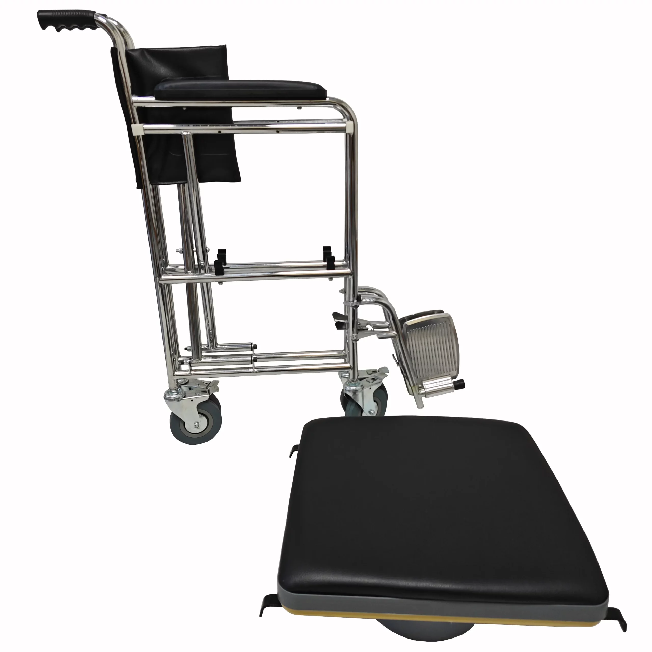 Chaise WC mobile pliante avec roues et freins de sécurité