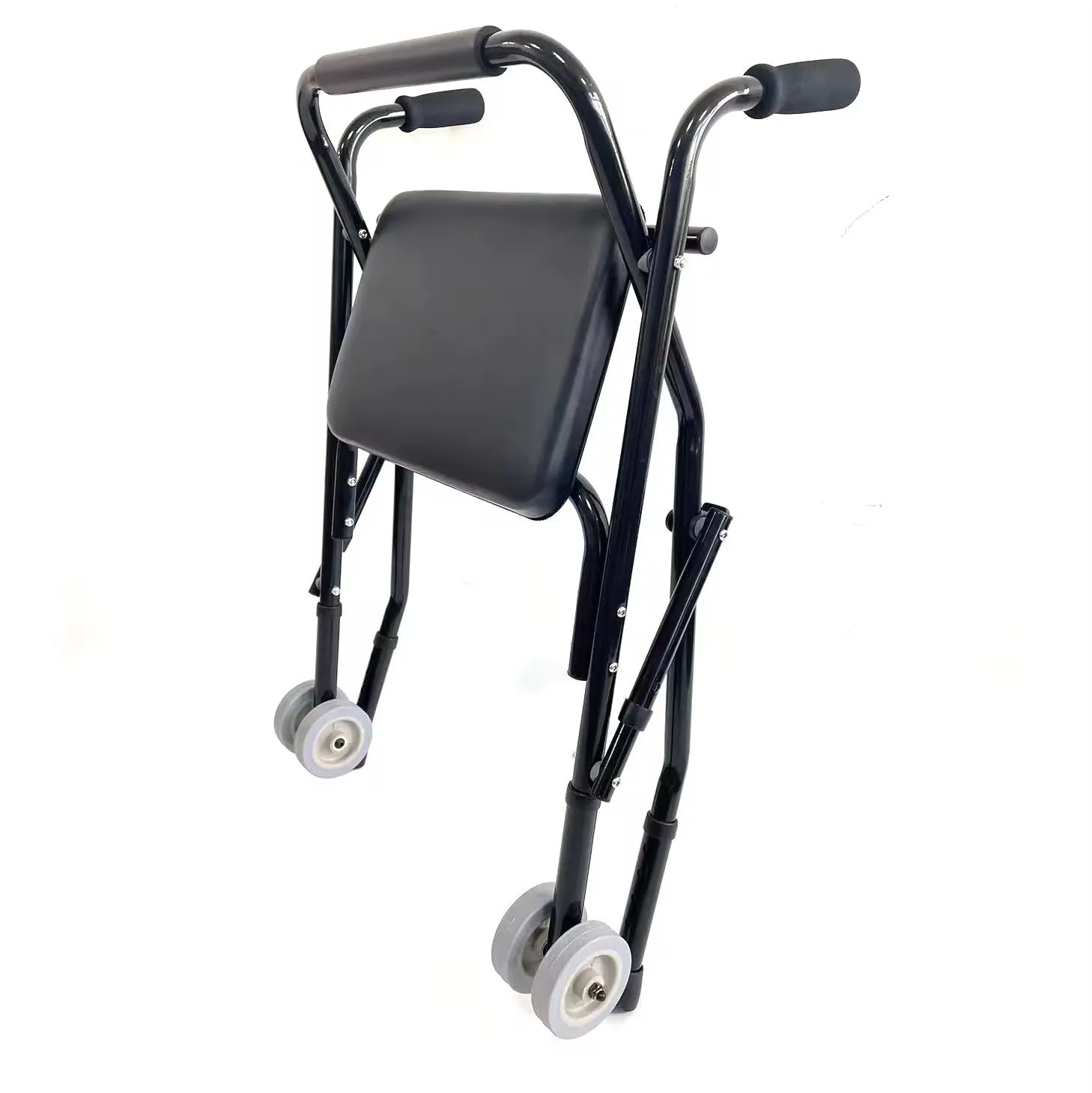 Déambulateur senior avec siège rembourré et structure en acier