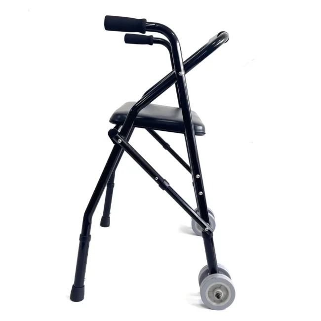 Déambulateur pliable avec siège et roues avant pour aide à la marche
