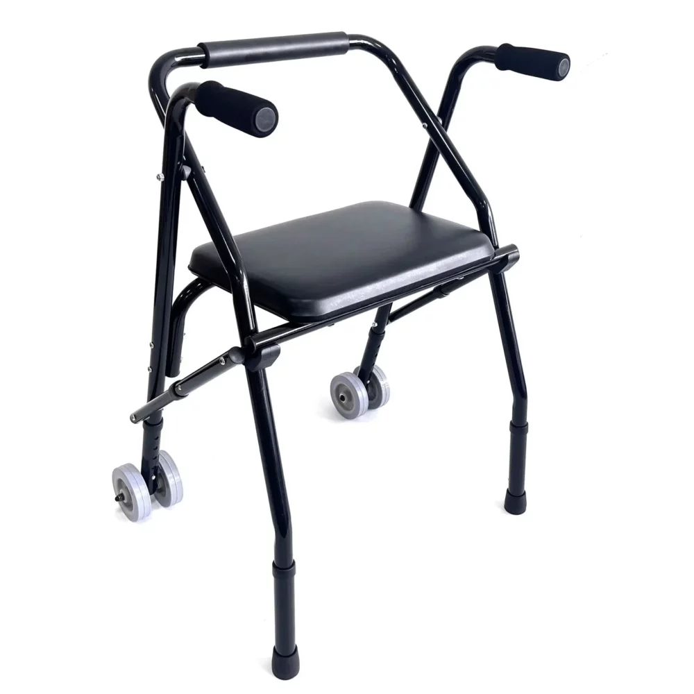 Déambulateur pliable avec siège et roues avant pour aide à la marche