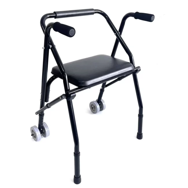 Déambulateur pliable avec siège et roues avant pour aide à la marche