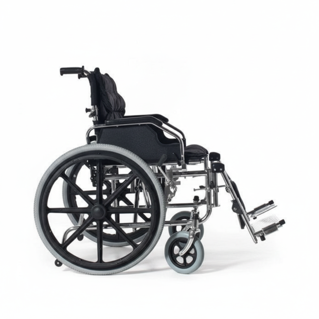 Fauteuil roulant pour obèse avec assise large et freins