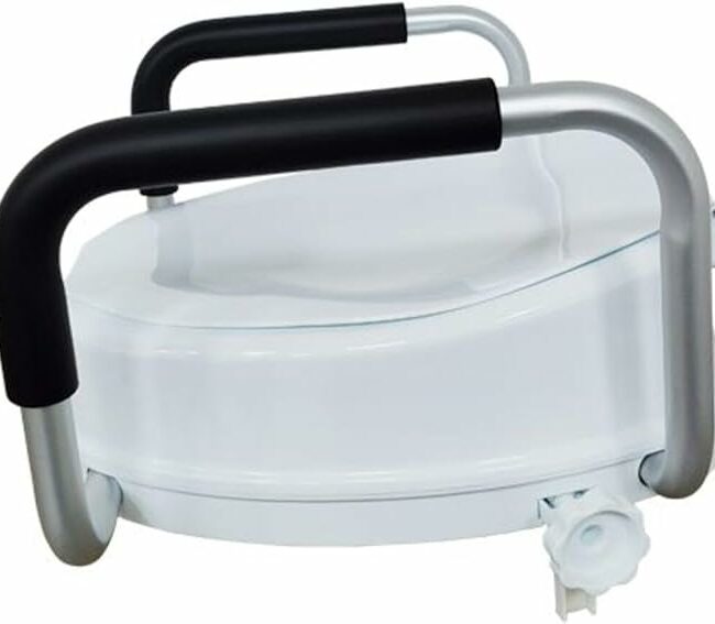 Rehausseur de toilette adulte 10 cm avec accoudoirs, siège WC clipsable universel pour cuvette ronde ou allongée, destiné aux seniors, personnes à mobilité réduite et usage post-opératoire.