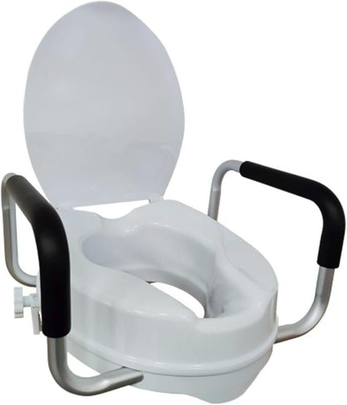 Rehausseur de toilette adulte 10 cm avec accoudoirs, siège WC clipsable universel pour cuvette ronde ou allongée, destiné aux seniors, personnes à mobilité réduite et usage post-opératoire.