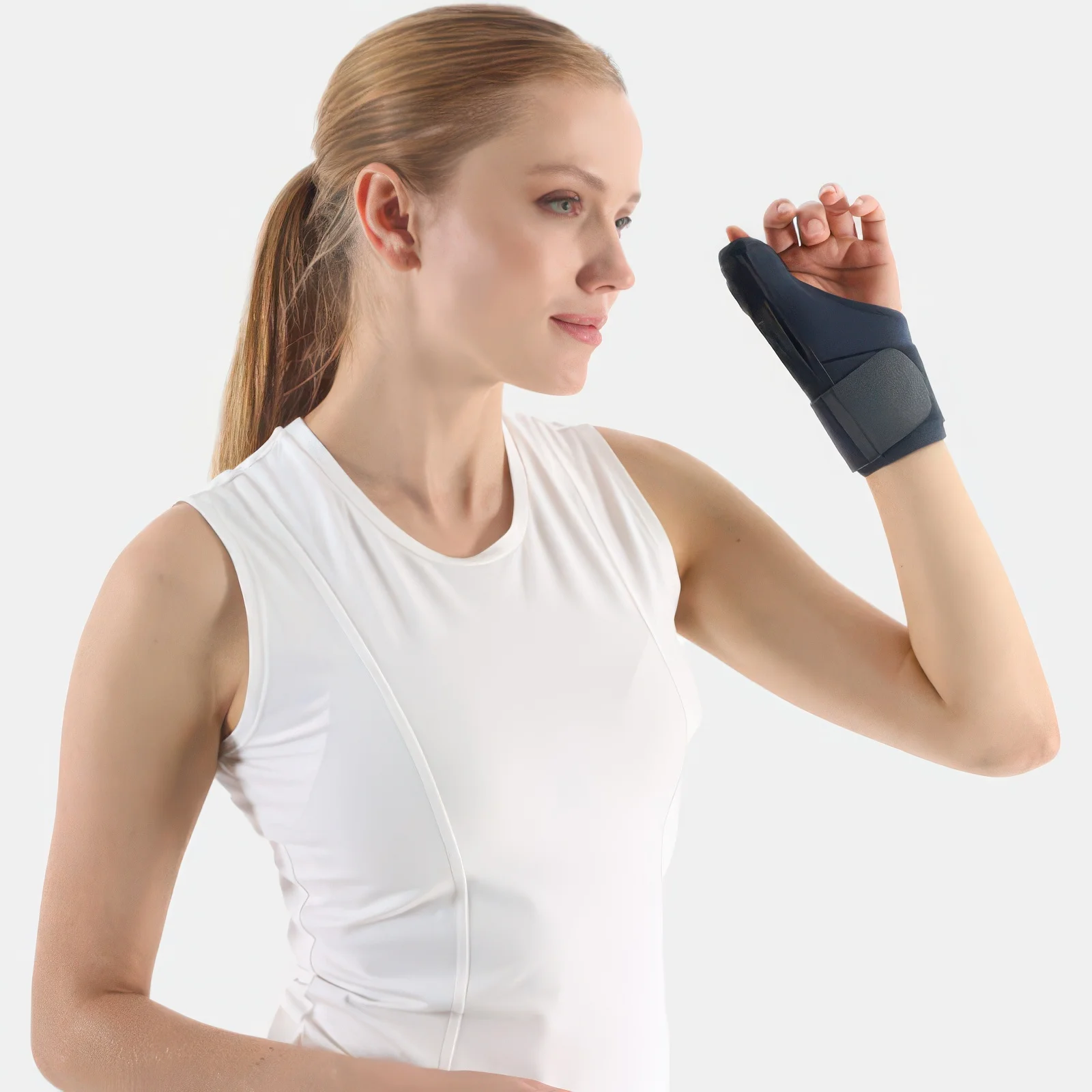 Attelle de fixation du pouce respirante avec attelle en aluminium pour maintien et compression