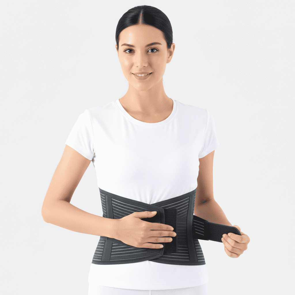 Ceinture lombaire D12 en tissu fil de pêche élastique avec armatures en acier pour soutien et stabilisation des lombaires