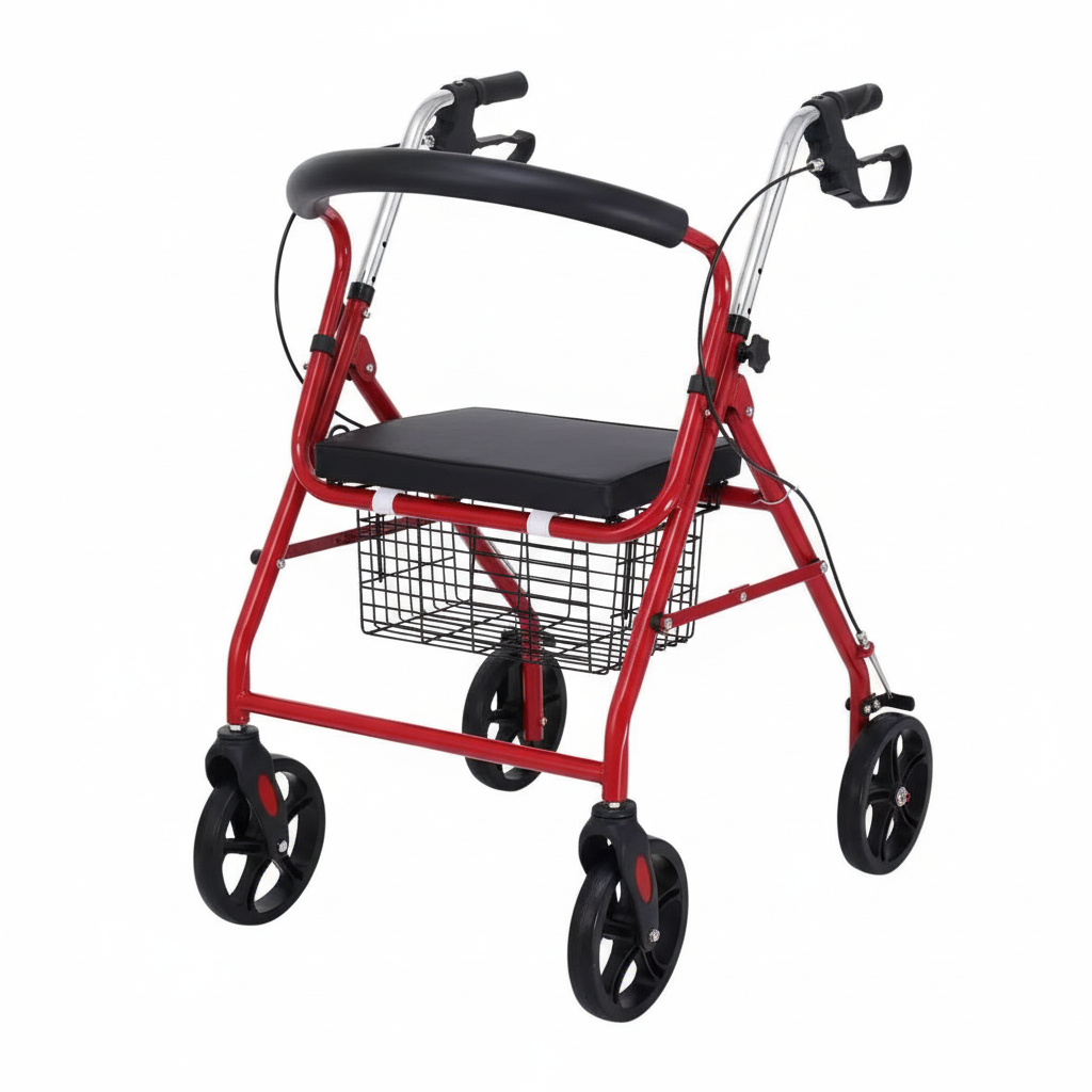 Rollator 4 roues avec assise rembourrée, léger et pliable, pour personnes âgées